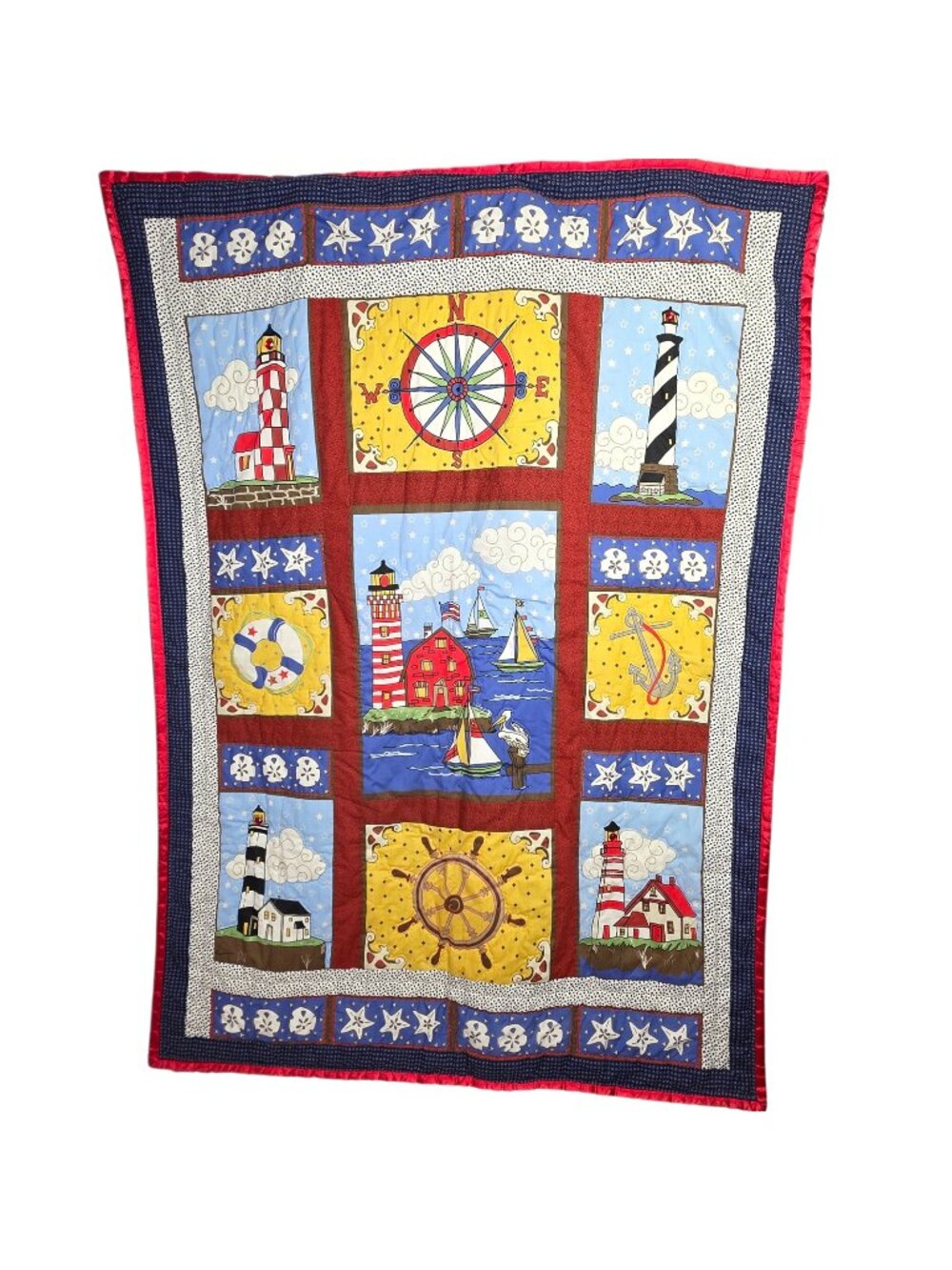Vintage Handcrafted Lighthouse Nautical Quilt Wall Hanging Throw 50x70 Ltd Ed